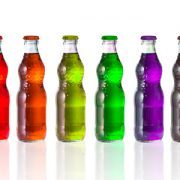 A row of colorful drink bottles.