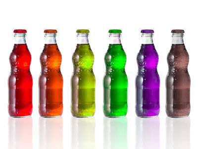 A row of colorful drink bottles.
