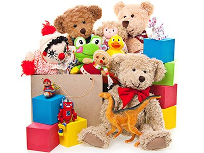 Box Full of Toys and Stuffed Animals
