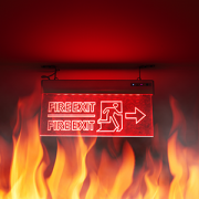 Fire exit sign with flames