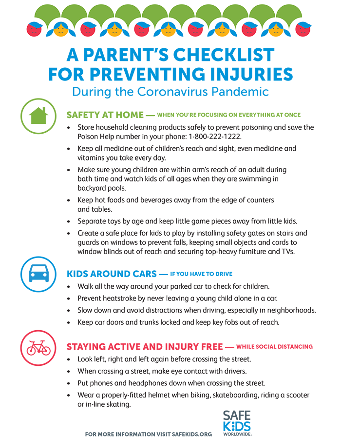 infographic for Parent’s checklist for preventing injuries during coronavirus
