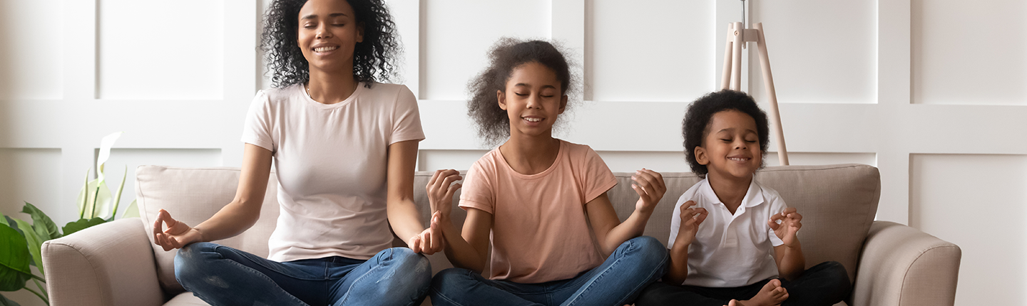 family meditating