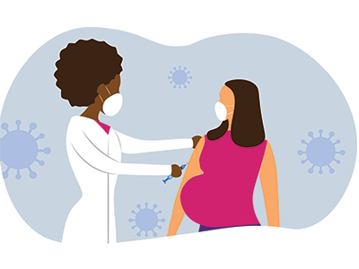 illustration of pregnant woman getting vaccine
