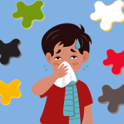 illustration of a boy blowing his nose