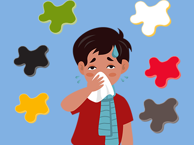 illustration of a boy blowing his nose