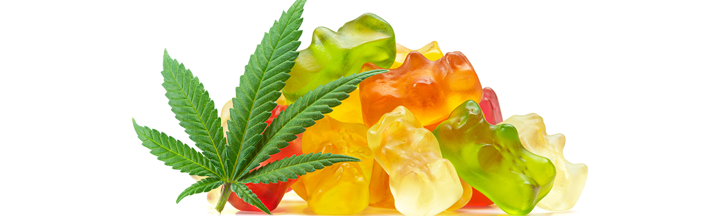 cannabis leaf and gummies