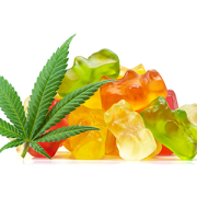 cannabis leaf and gummies