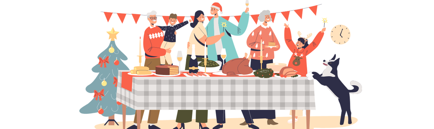 illustration of family celebrating the holidays