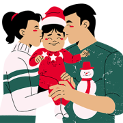 illustration of parents kissing a baby