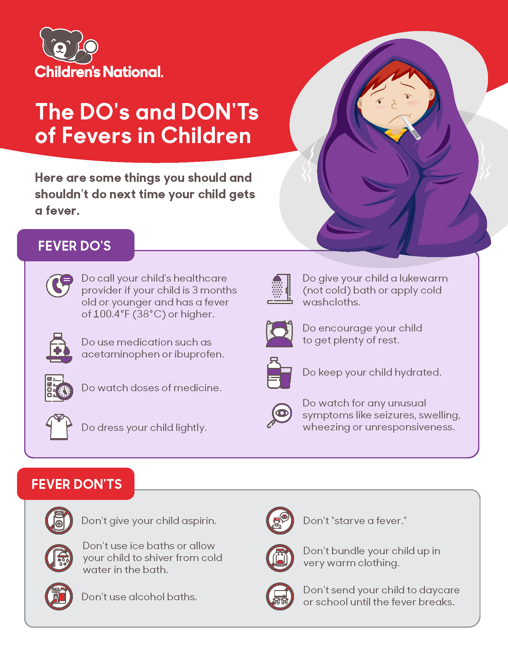 Infographic of fever dos and don'ts