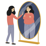 girl with eating disorder looking in mirror