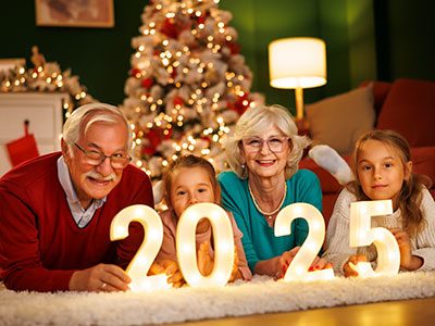 Family celebrating new year's 2025