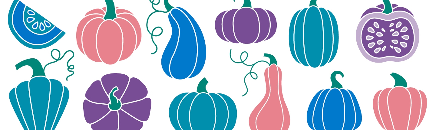 illustration showing different colored pumpkins