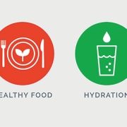 graphic illustrations for sunshine, exercise, healthy food, hydration, relax and sleep
