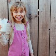 Little girl holding a glass of milk