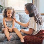 mom talking to daughter