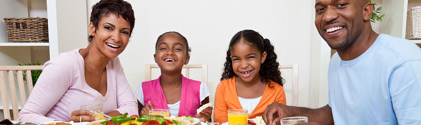 family eating a healthy meal