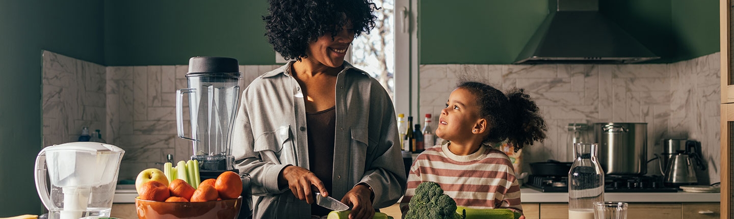 mom and daughter in kitchen