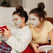 Teen girls with skin care face masks on