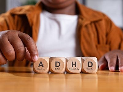 Wooden blocks that spell out ADHD